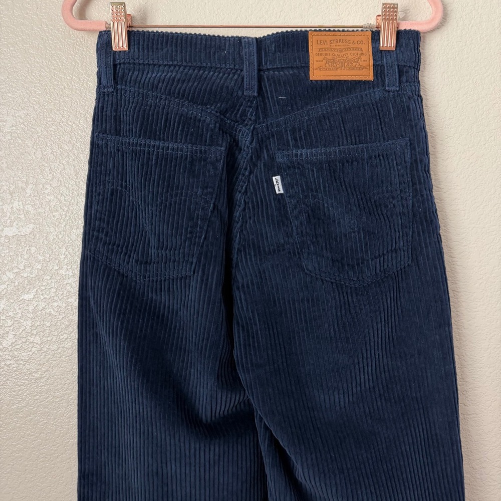 Levis Pants Womens Size 25 Navy Blue Ribcage Wide Leg Corduroy High Rise Boho - Picture 6 of 9